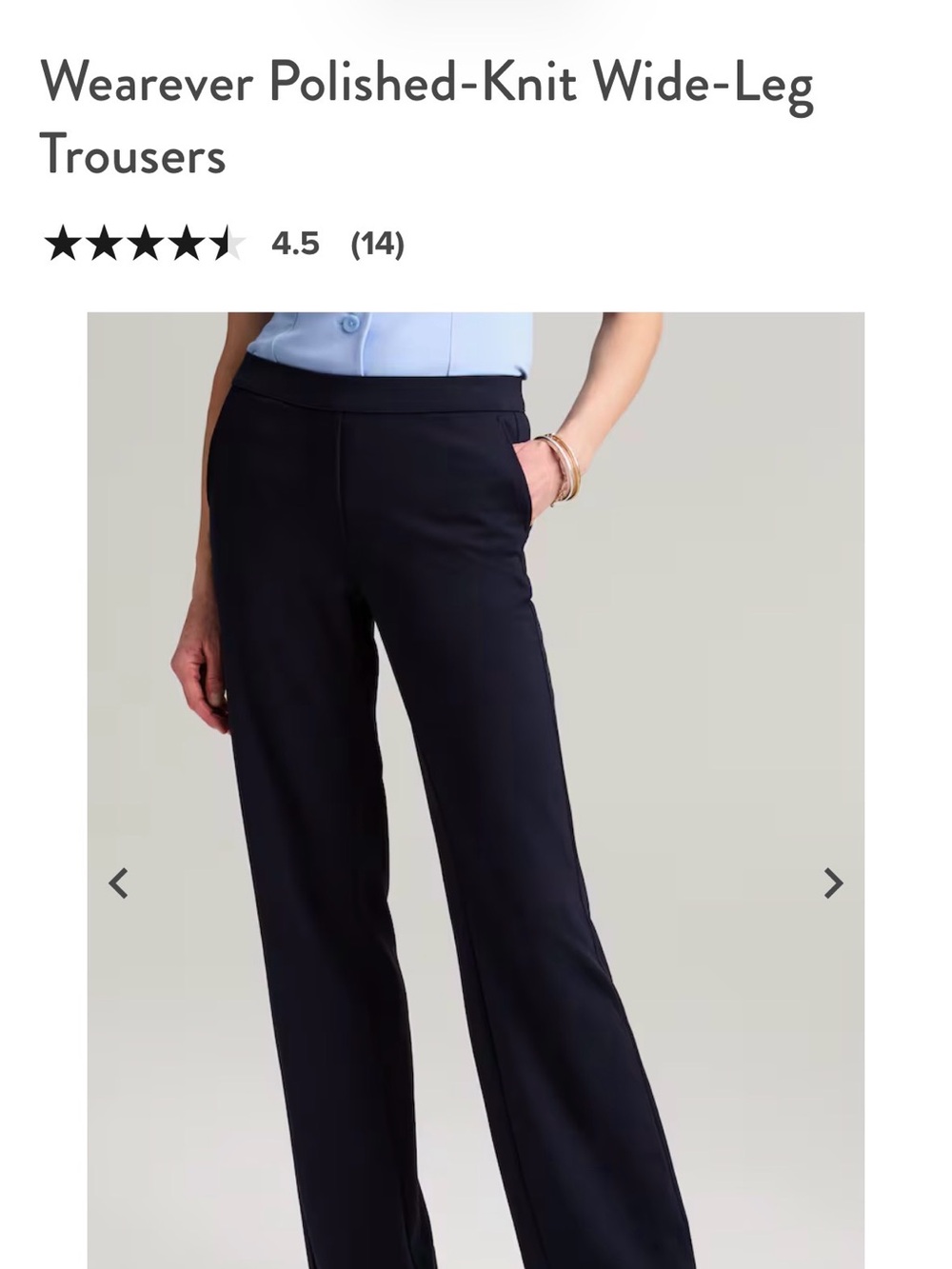 NWT J. Jill Wearever Polished-Knit Wide-Leg Trousers in Navy Blue L